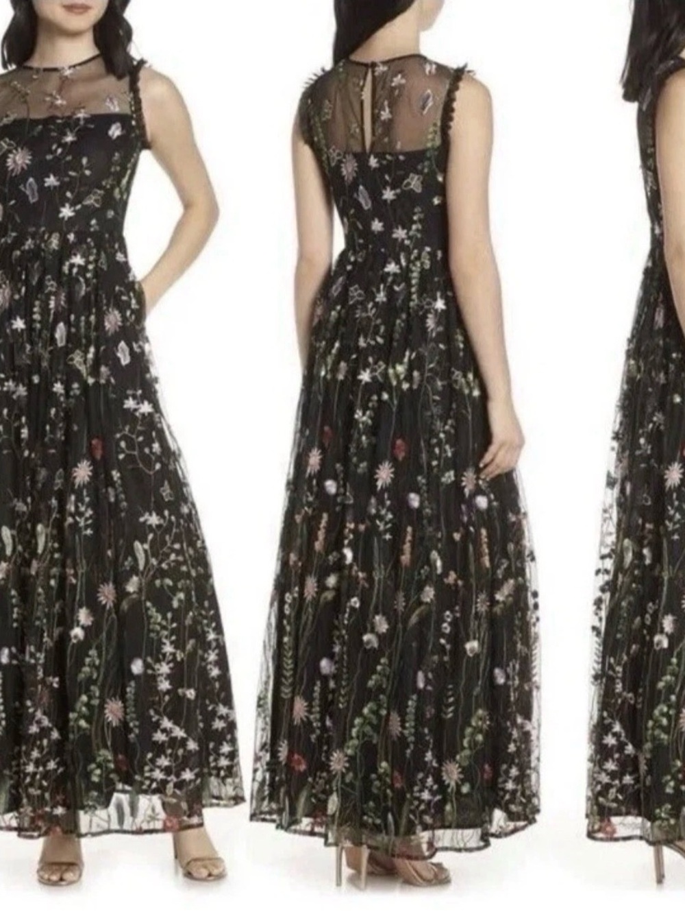 Womens Morgan & Co Formal Prom Dress Embroidered Black Sz 5